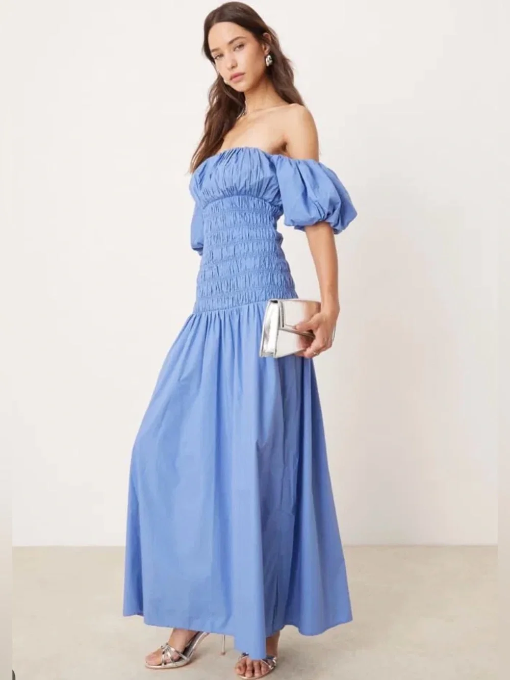Abercrombie & Fitch Blue Off Shoulder Smocked Low Waist Maxi Dress NWOT